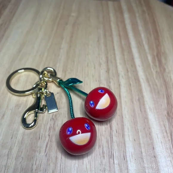 Cherry Keychain with Gold Accents Purse Bag Charm - Picture 3 of 3